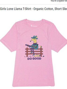 Cotopaxi Big Girls Lone Large Llama T-Shirt Pink Purple NWT Organic Cotton Blend